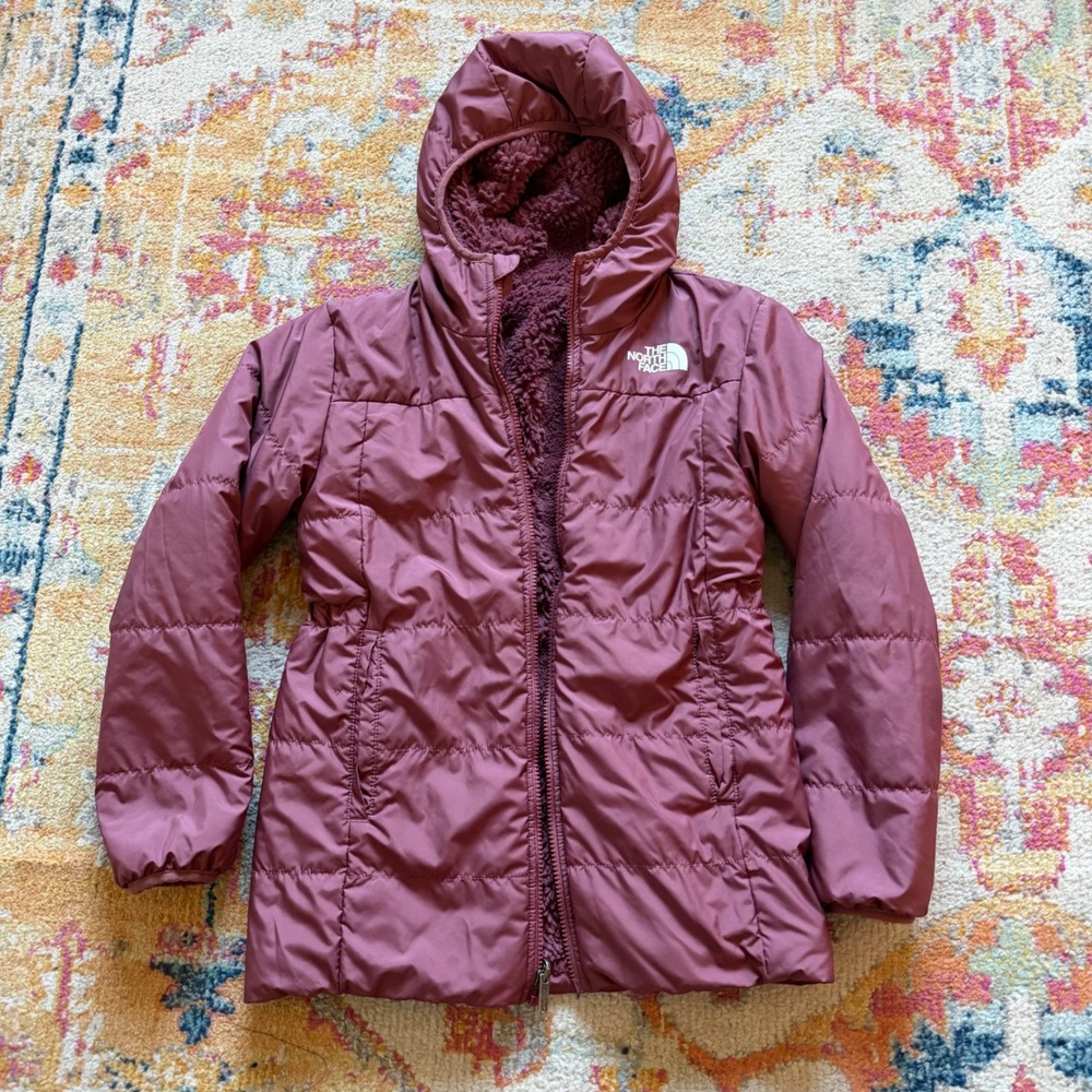 The North Face Girls Mossbud Swirl Reversible Jacket Purple Size L 12 Fleece